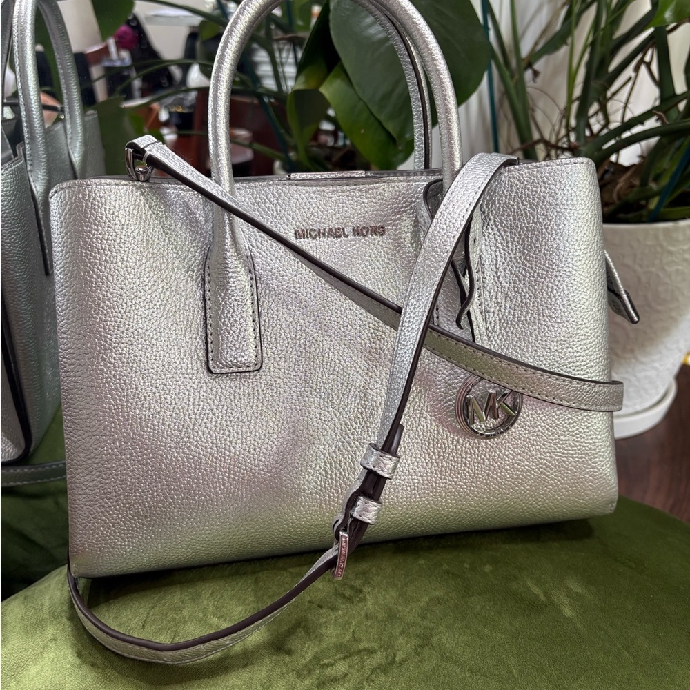 Brand New Michael Kors Metallic Silver Satchel